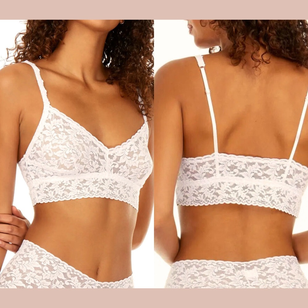 NEW $59 Hanky Panky [ XS ]‎ V Neck Lace Retro Longline Bralette  in Ivory T2108